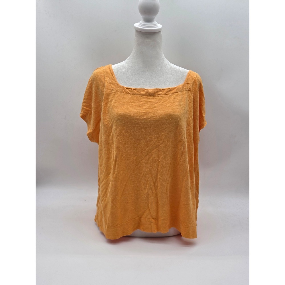 Eileen Fisher Women's Orange Square Neck Short Sleeve Top Size L/G